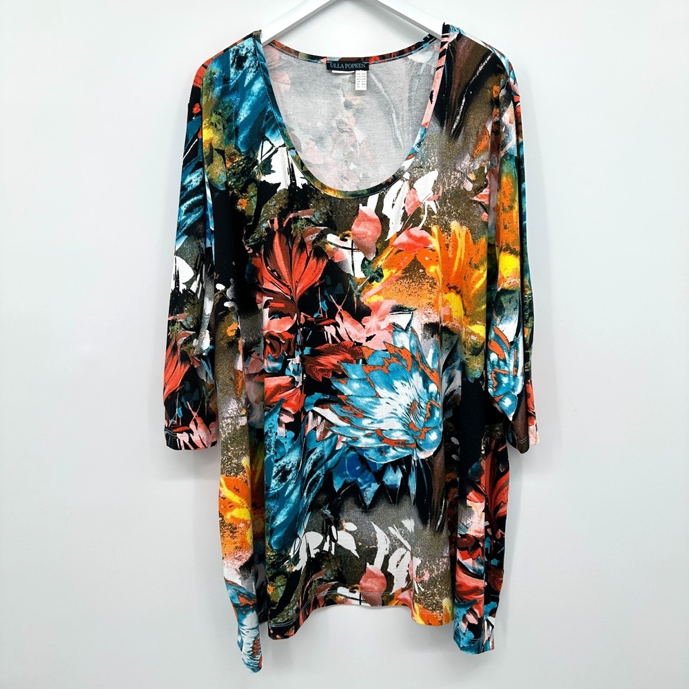 Ulla Popkin Tunic Top Shirt Plus Size 32 34 Stretch Knit 3/4‎ Sleeves Artsy Boho